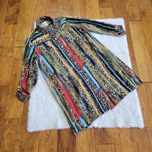John Mark Tunic Shirt Women's Large Button Up Semi-Sheer Artsy Abstract
